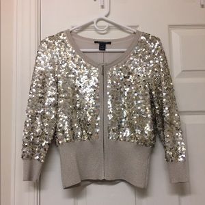 WHBM Champagne Sequined Cardigan